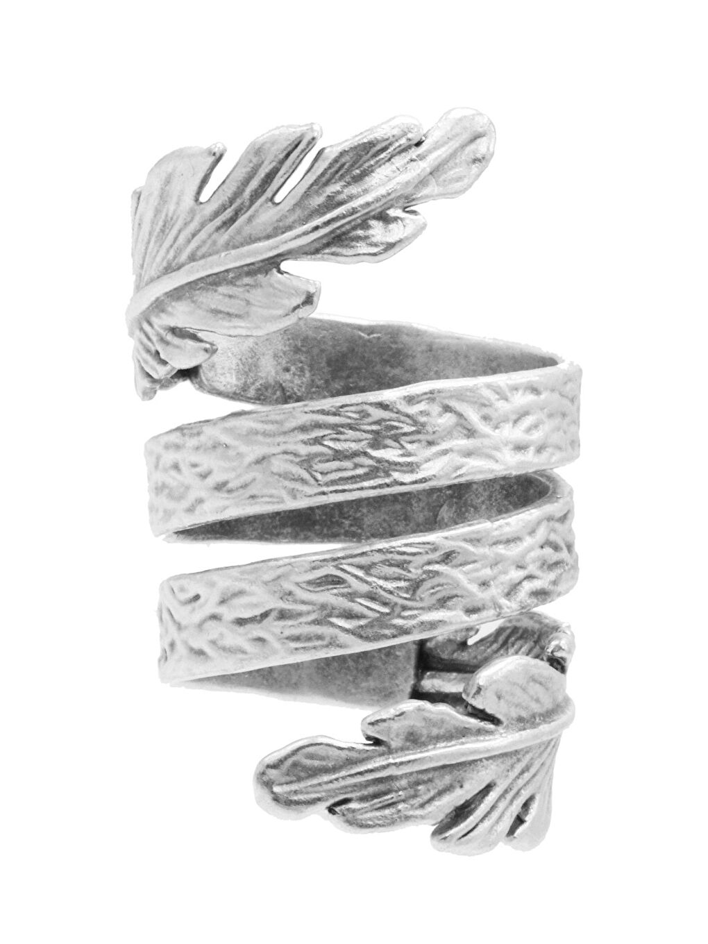 Gri Kadın Antik Gümüş Kaplama Ayarlanabilir Dolama Formlu Yaprak Yüzük-1