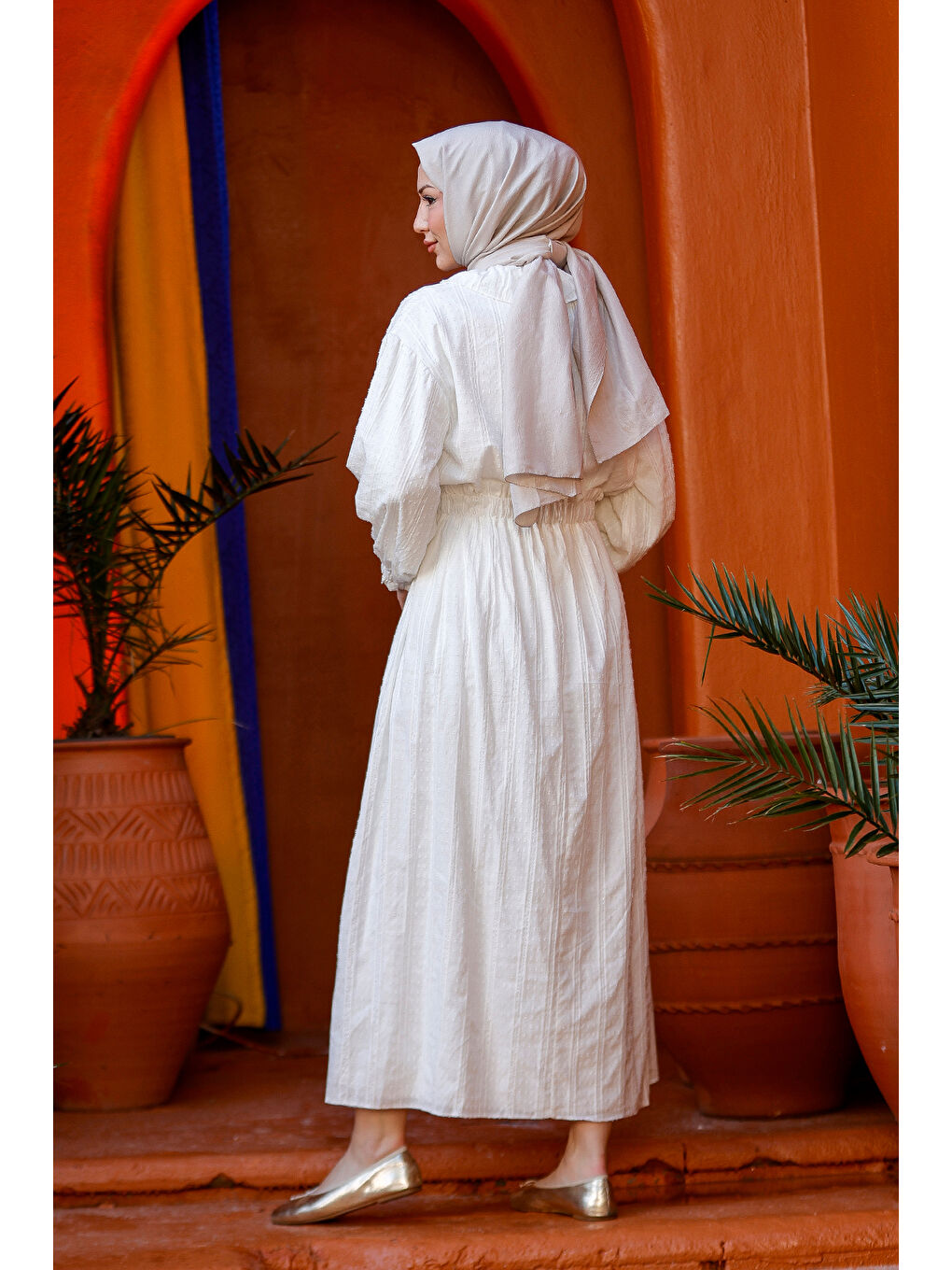 Kadın Çizgi Detay Gömlekli Takım Beyaz-3