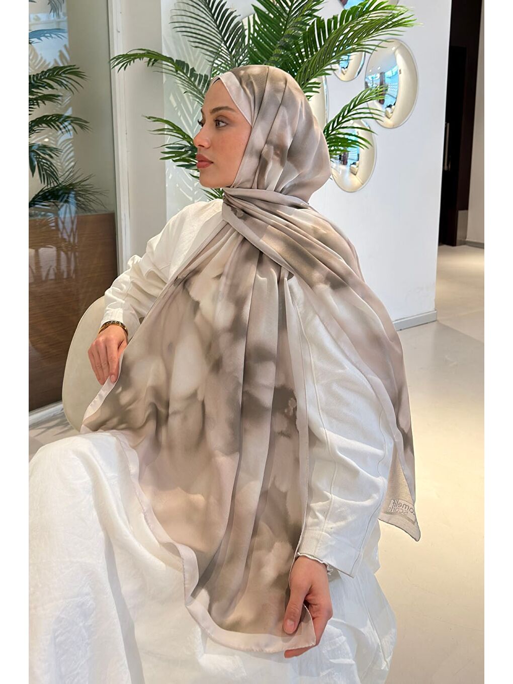 Bej Batik Desen Soft Şal Taş-3