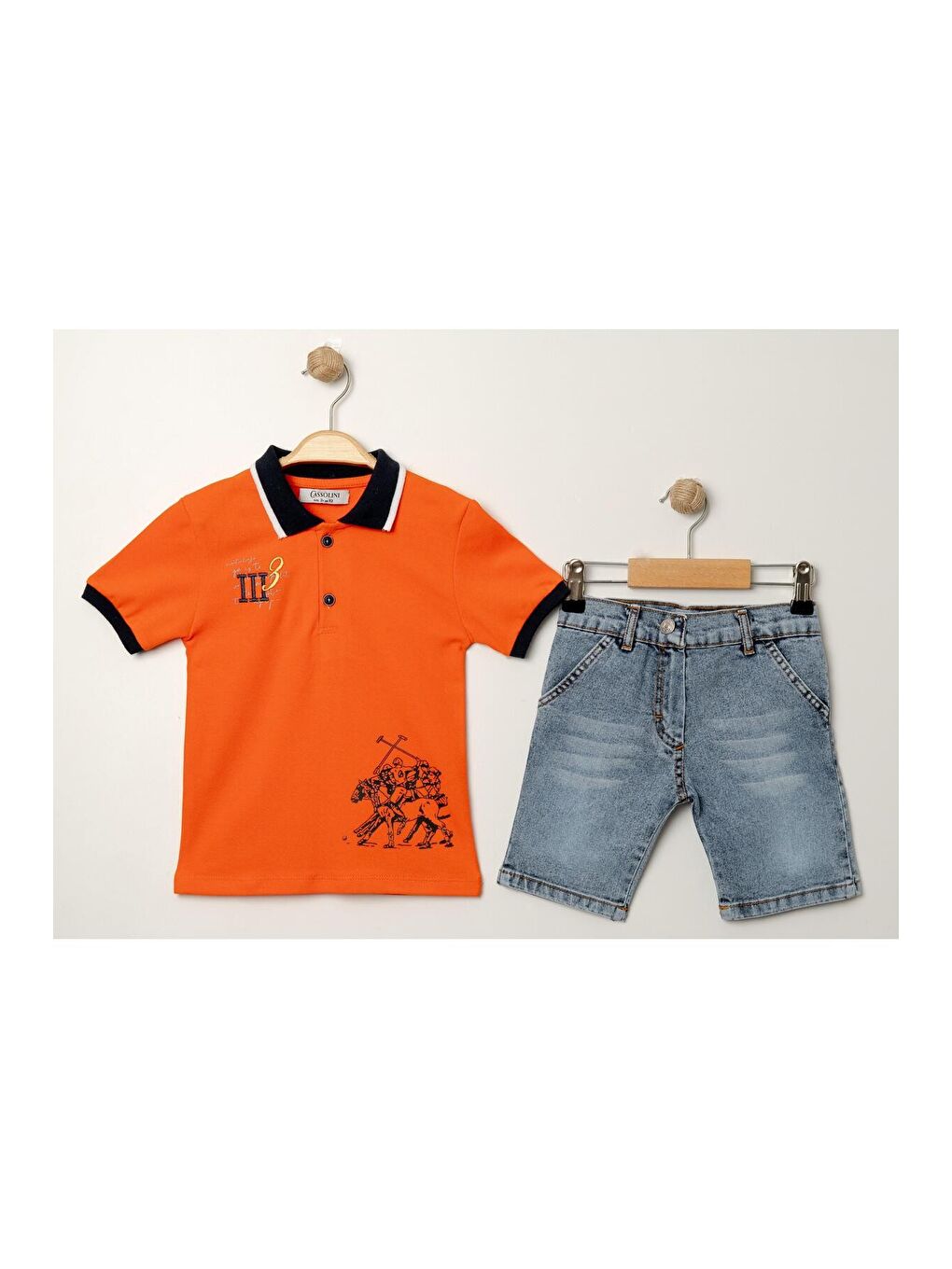 Turuncu Tarz Lakos Asker Desenli Belden Ayarlanabilir Kısa Kollu Şortlu 2'li Takım Çocuk ve Bebek Giyim-4