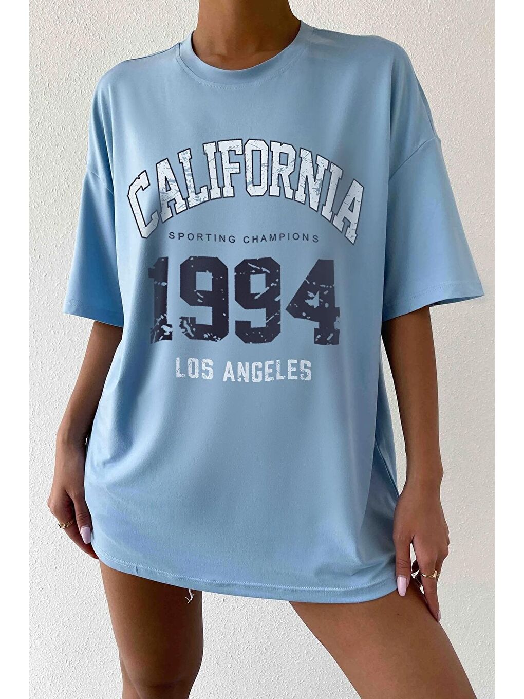 uyguntarz Bebek Mavisi Unisex California Baskılı Oversize Tshirt