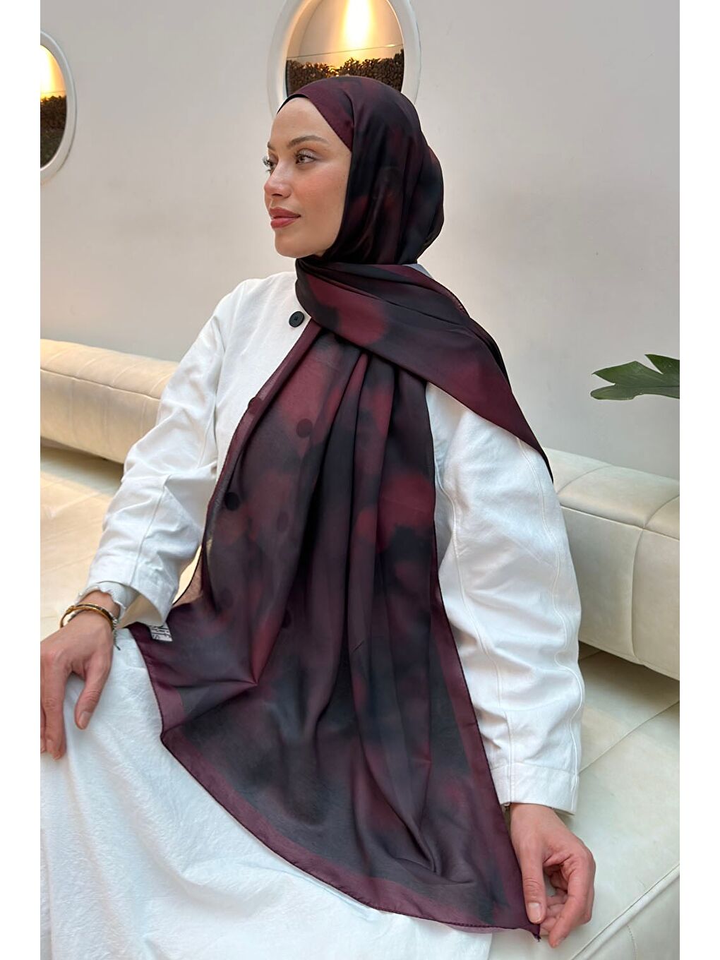 Batik Desen Soft Şal Bordo-2