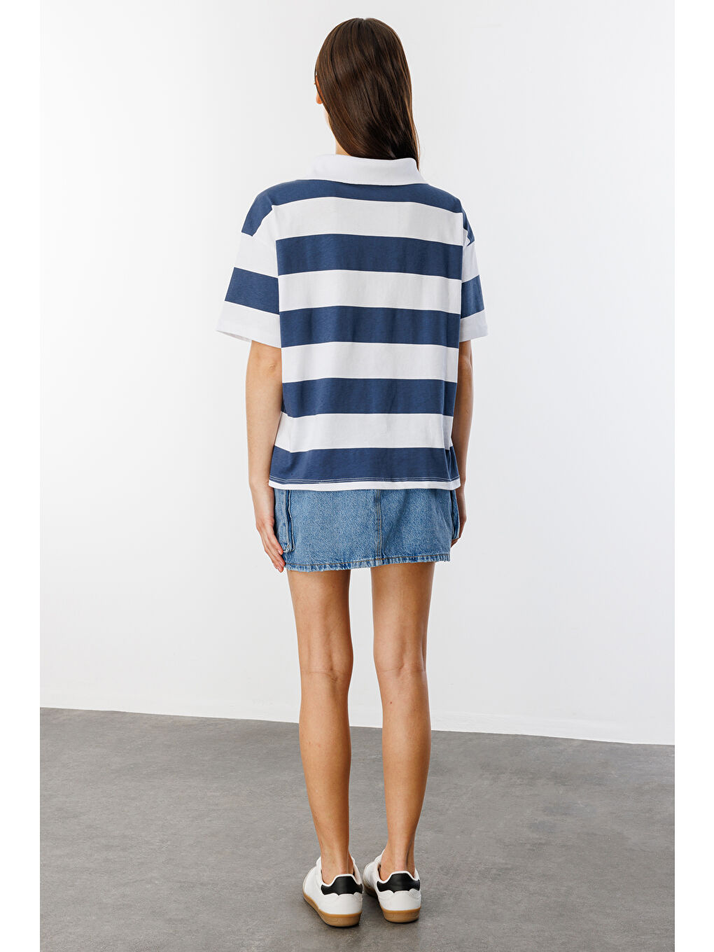 Lacivert Relax Fit Çizgili Penye Kısa Kollu Polo Tişört ÇİZGİLİ-POLOYAKA-2