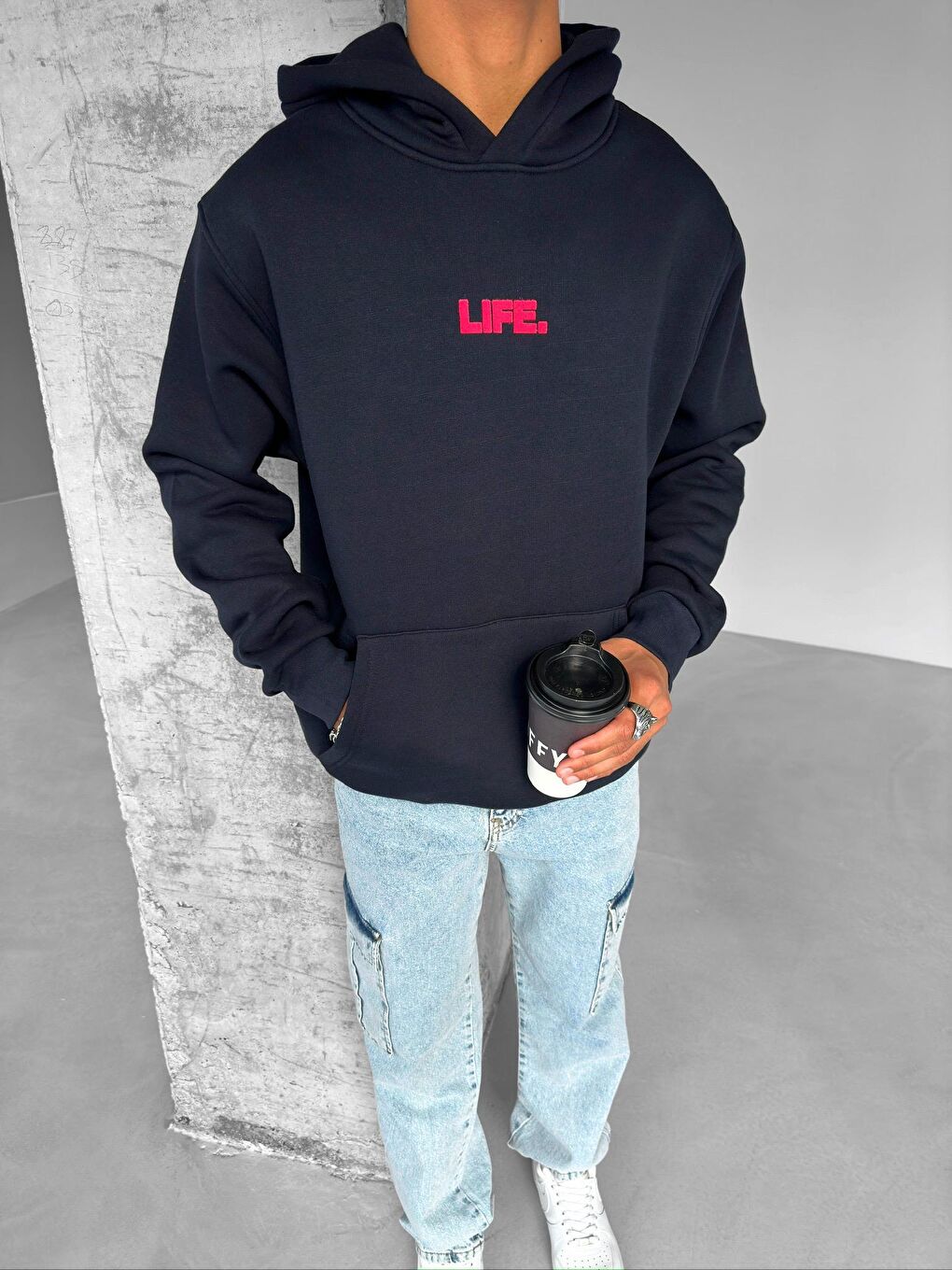 ablukaonline Oversize 'Life.' hoodie Siyah