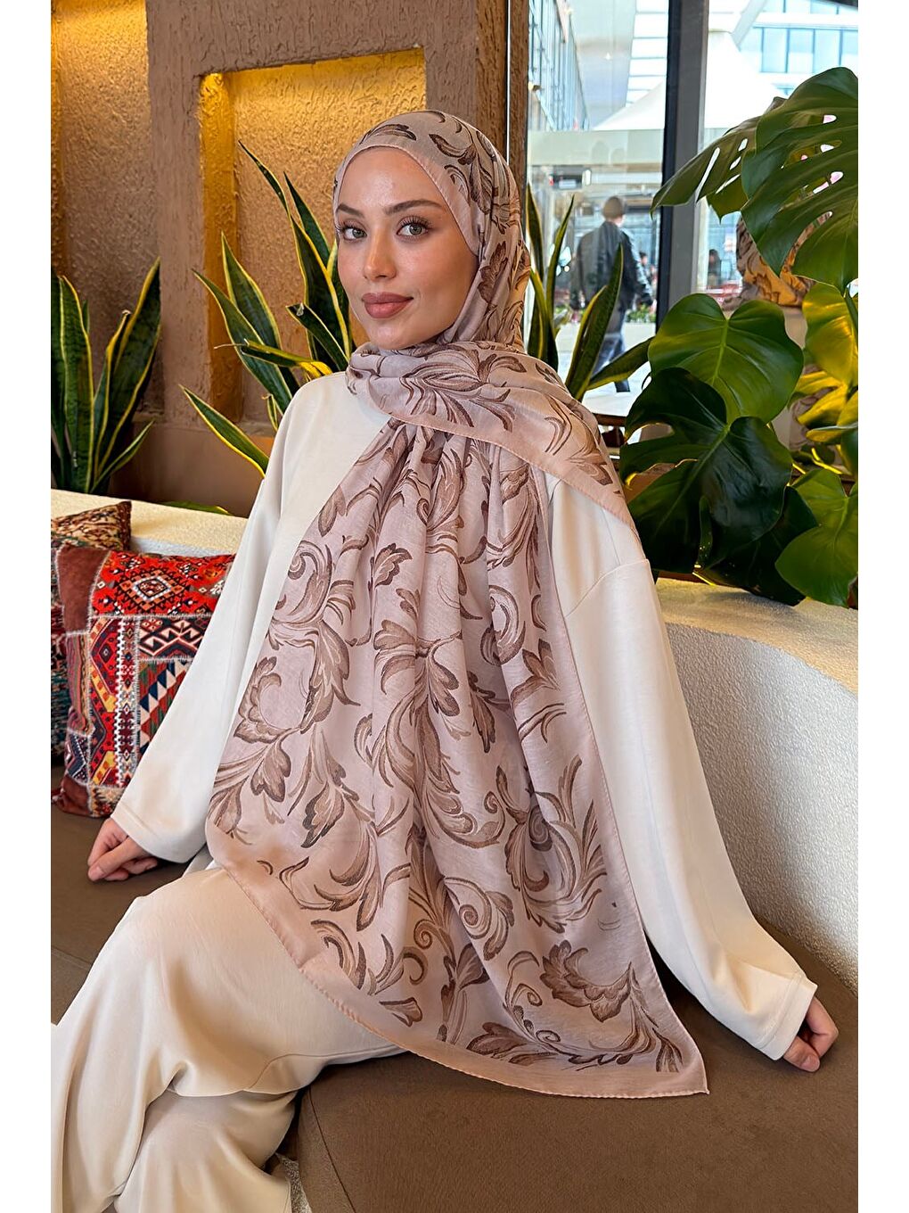 Etnik Desen Ferah Şal Bej-2