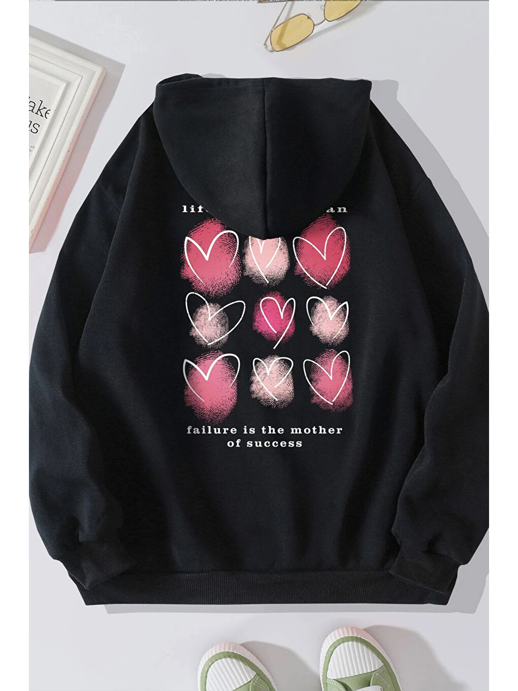 uyguntarz Siyah Unisex Heart Sırt Baskılı Oversize Sweatshirt - 1