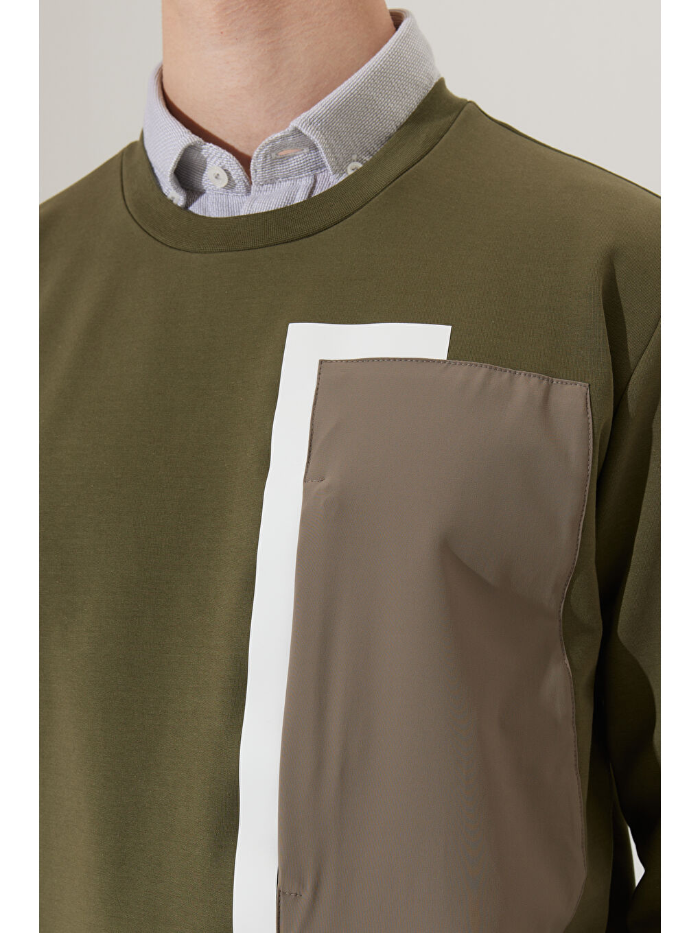 Erkek Haki Standart Fit Normal Kesim Bisiklet Yaka Sweatshirt-4