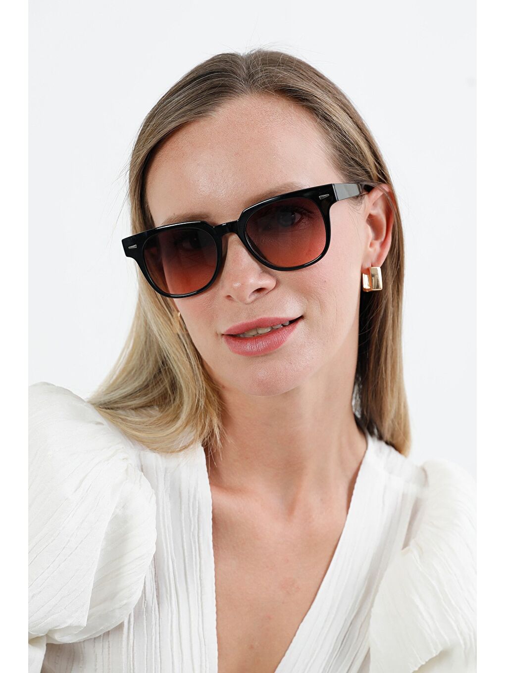 Pembe Metal Aksesuarlı Dikdörtgen Güneş Gözlüğü-1