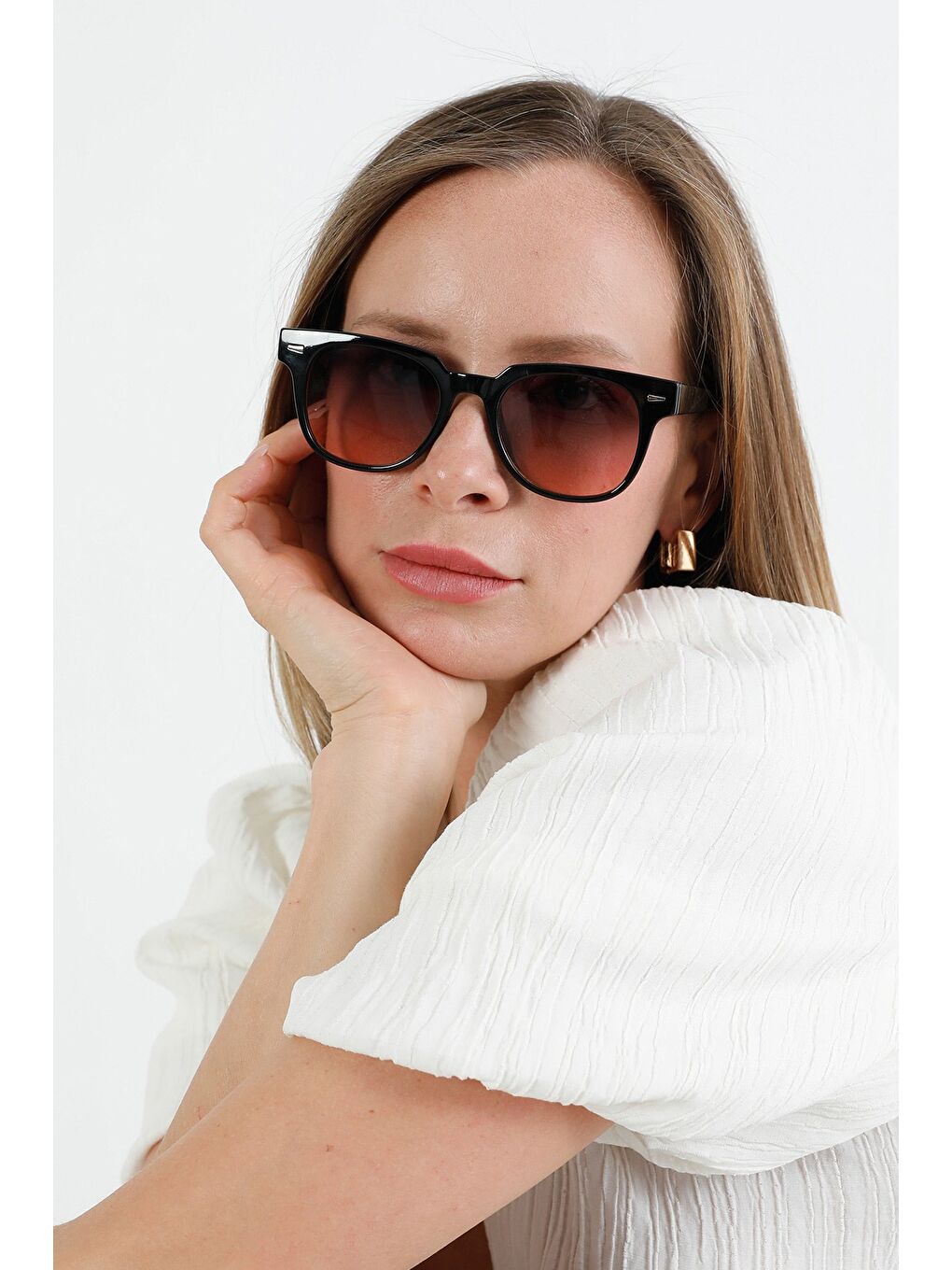 Pembe Metal Aksesuarlı Dikdörtgen Güneş Gözlüğü-2