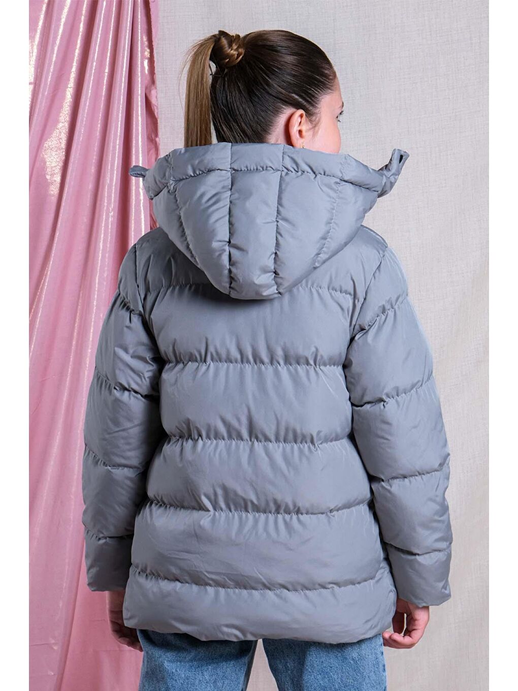 Pina Kids Mat Gri Kız Çocuk Yumuşak İçi Kürklü Kalın Kaban Mont KM.0023-Y - 5