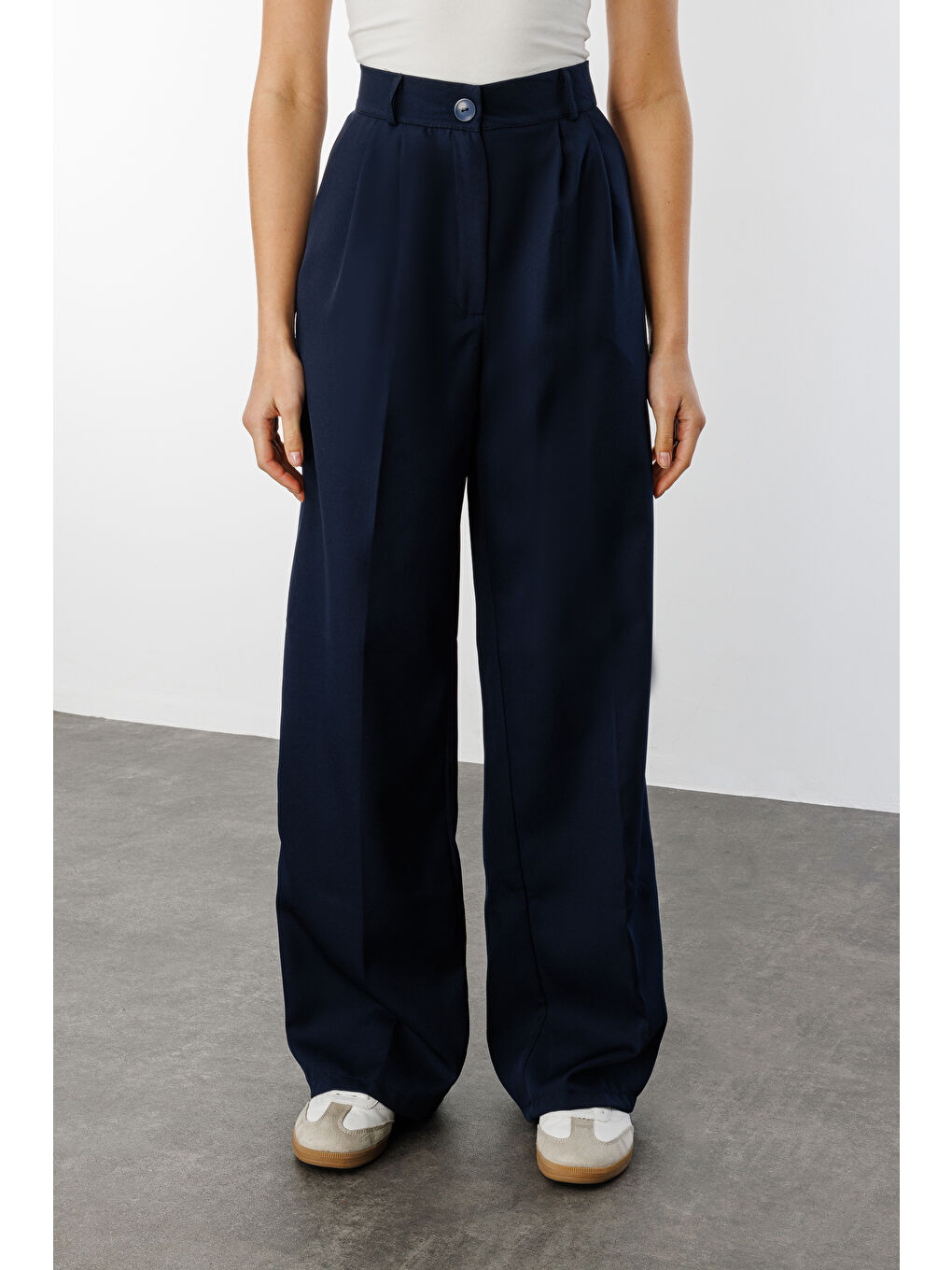 Lacivert Kadın Pileli Kumaş yüksek bel Palazzo Pantolon PANTOLON-002-2