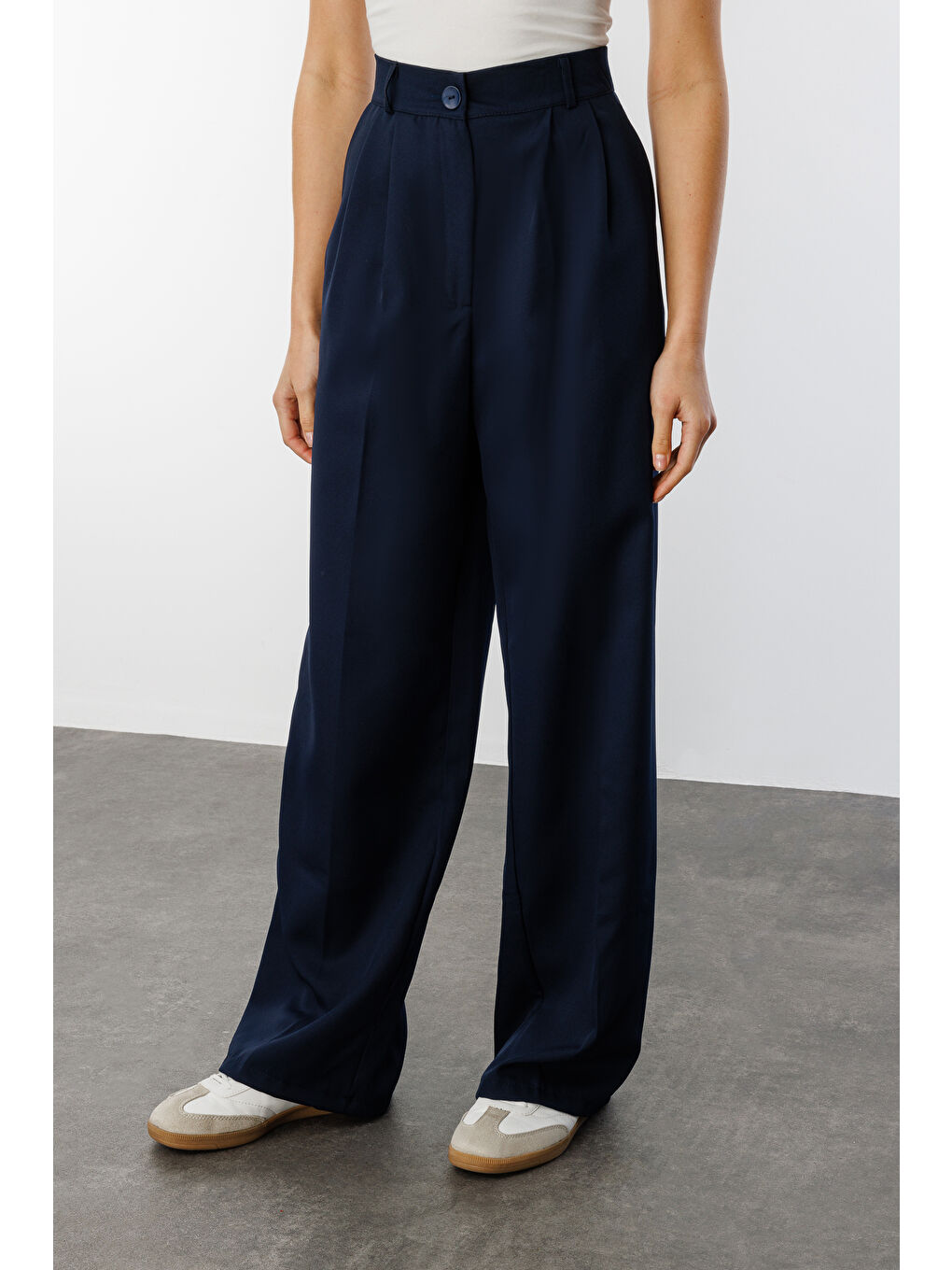 Lacivert Kadın Pileli Kumaş yüksek bel Palazzo Pantolon PANTOLON-002-3