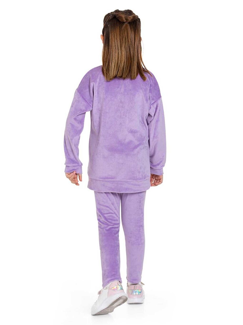 Lila Kadife Basic Düz Renk Çocuk Takım-1