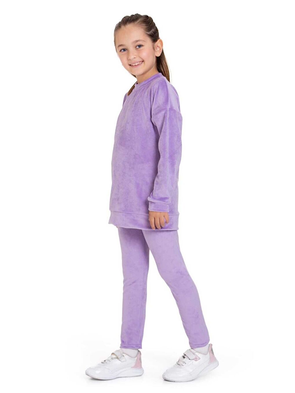 Lila Kadife Basic Düz Renk Çocuk Takım-2