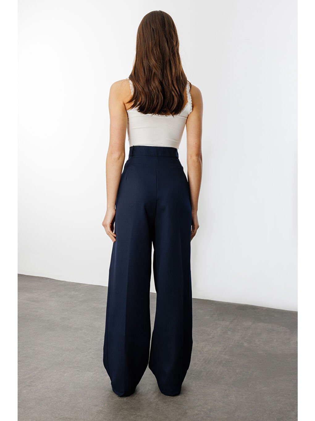 Lacivert Kadın Pileli Kumaş yüksek bel Palazzo Pantolon PANTOLON-002-4