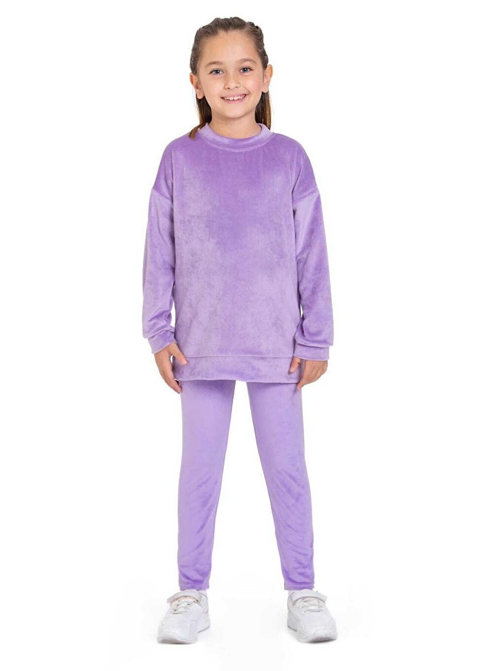 Lila Kadife Basic Düz Renk Çocuk Takım-3