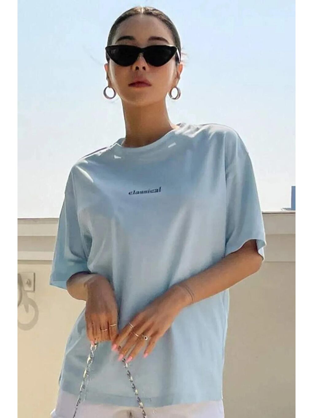 uyguntarz Bebek Mavisi Unisex Classical Baskılı Oversize Tshirt - 2