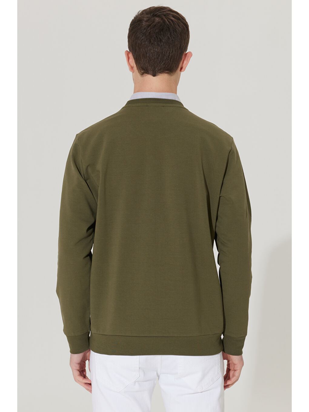 Erkek Haki Standart Fit Normal Kesim Bisiklet Yaka Sweatshirt-5