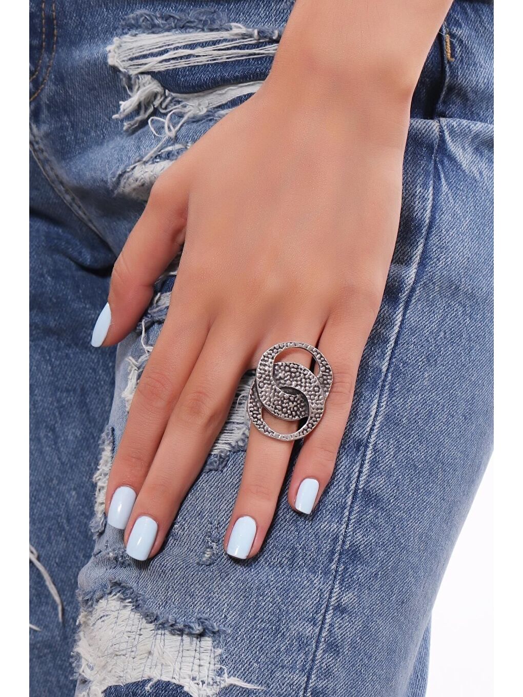 Gri Kadın Antik Gümüş Kaplama Yüzük-1