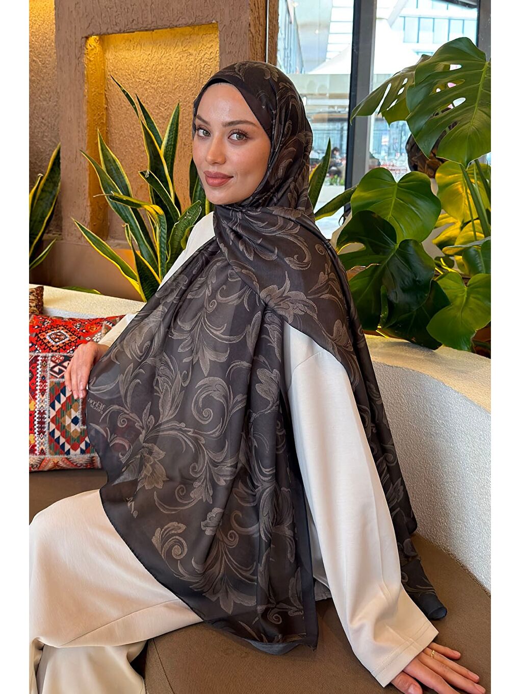 Etnik Desen Ferah Şal Haki-1