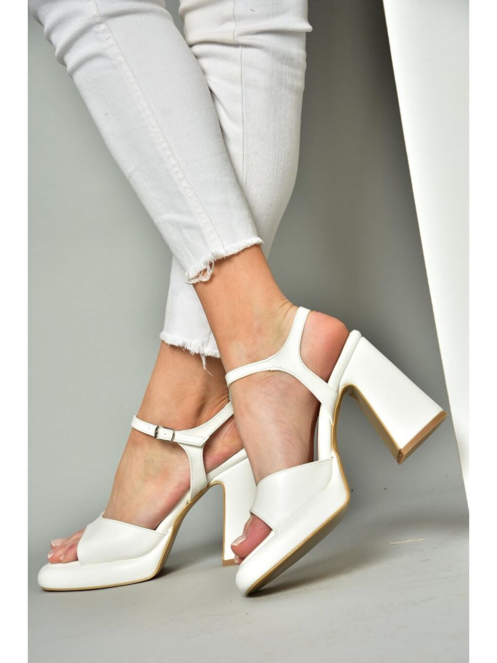S5690128 Beyaz Kadın Topuklu Ayakkabı-6