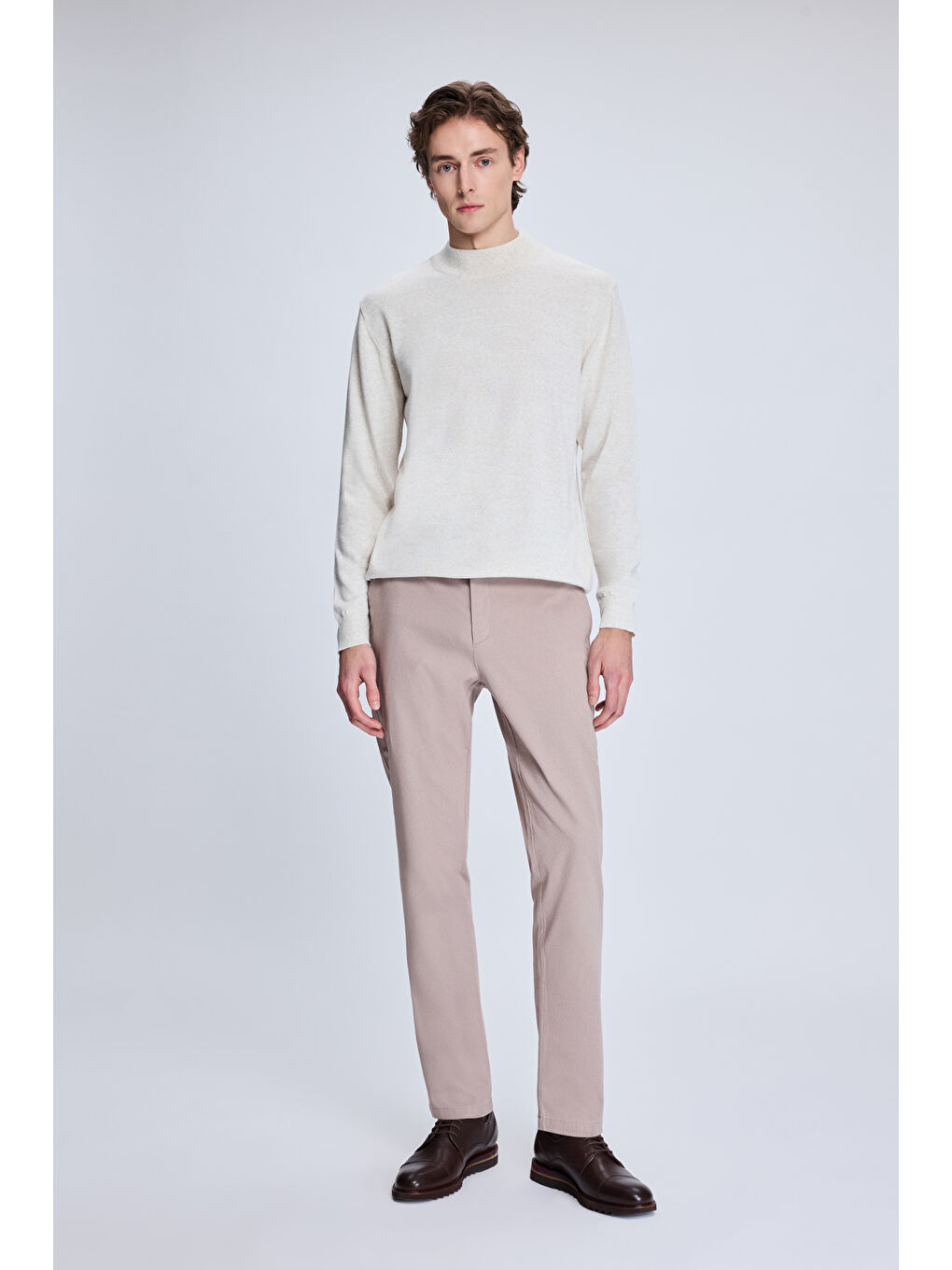 Bej Regular Fit Yarım Balıkçı Yaka Yünlü Triko Kazak-1