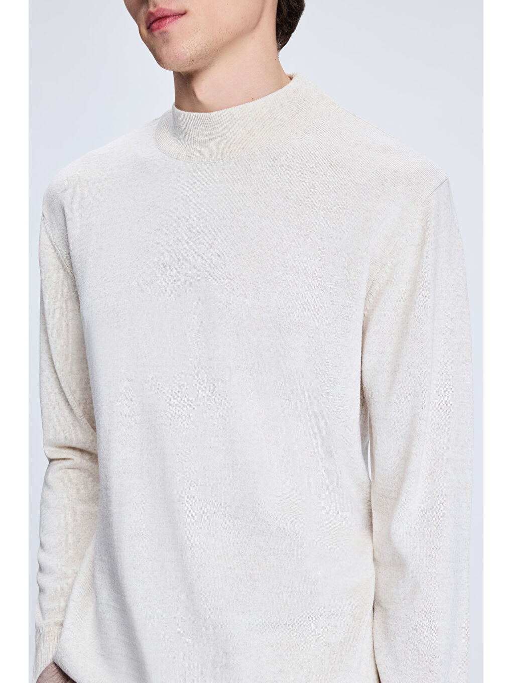 Bej Regular Fit Yarım Balıkçı Yaka Yünlü Triko Kazak-3