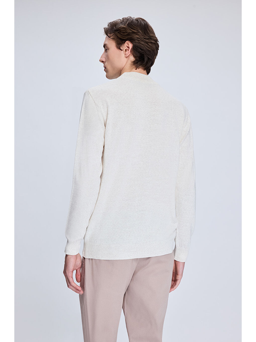 Bej Regular Fit Yarım Balıkçı Yaka Yünlü Triko Kazak-4