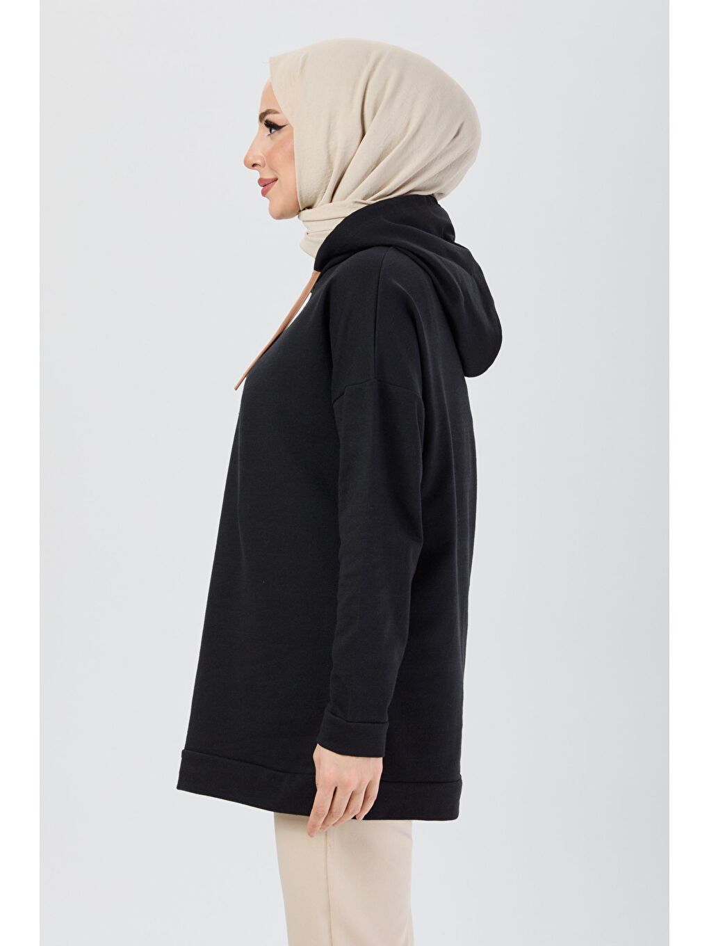 Kapüşonlu Yaka Kadın Siyah Tunik - 13110-1