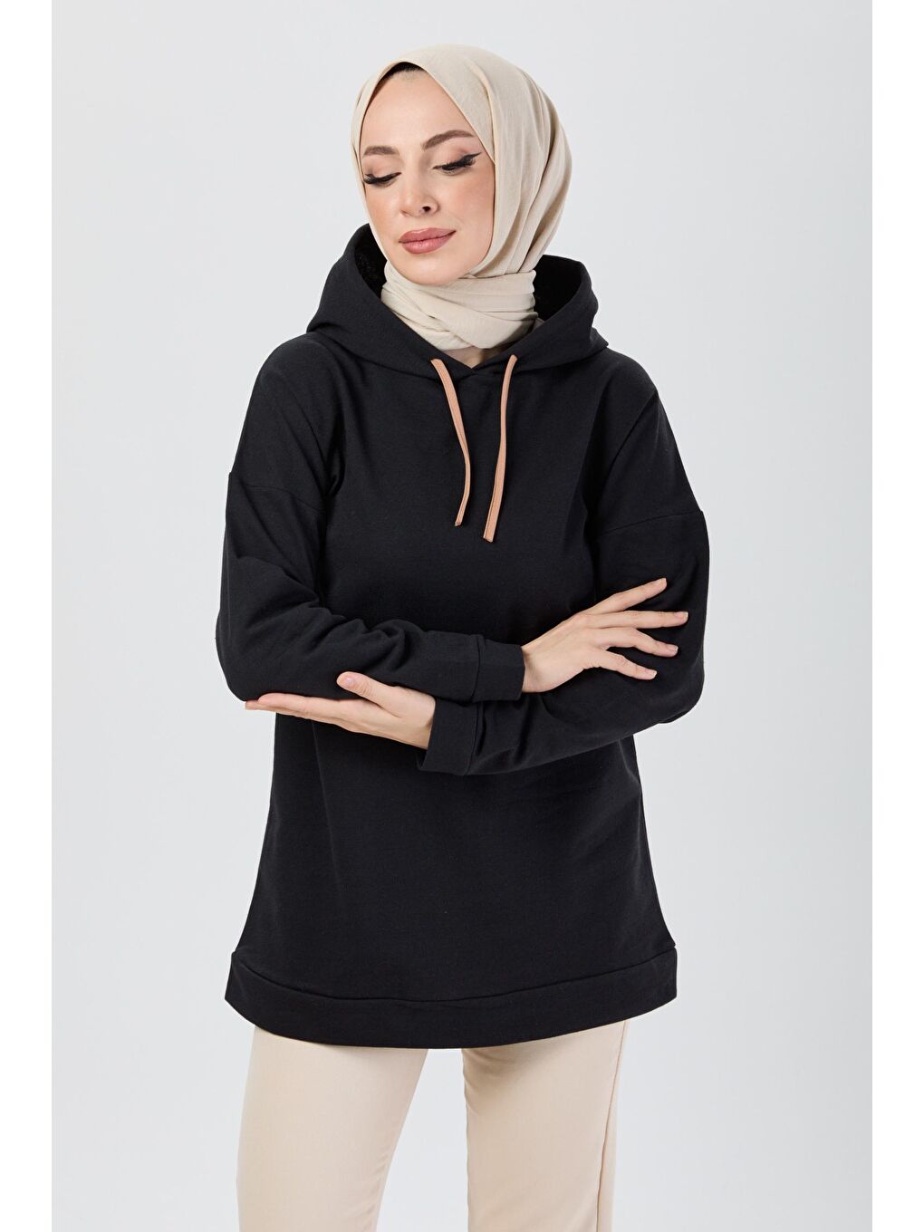 Kapüşonlu Yaka Kadın Siyah Tunik - 13110-2