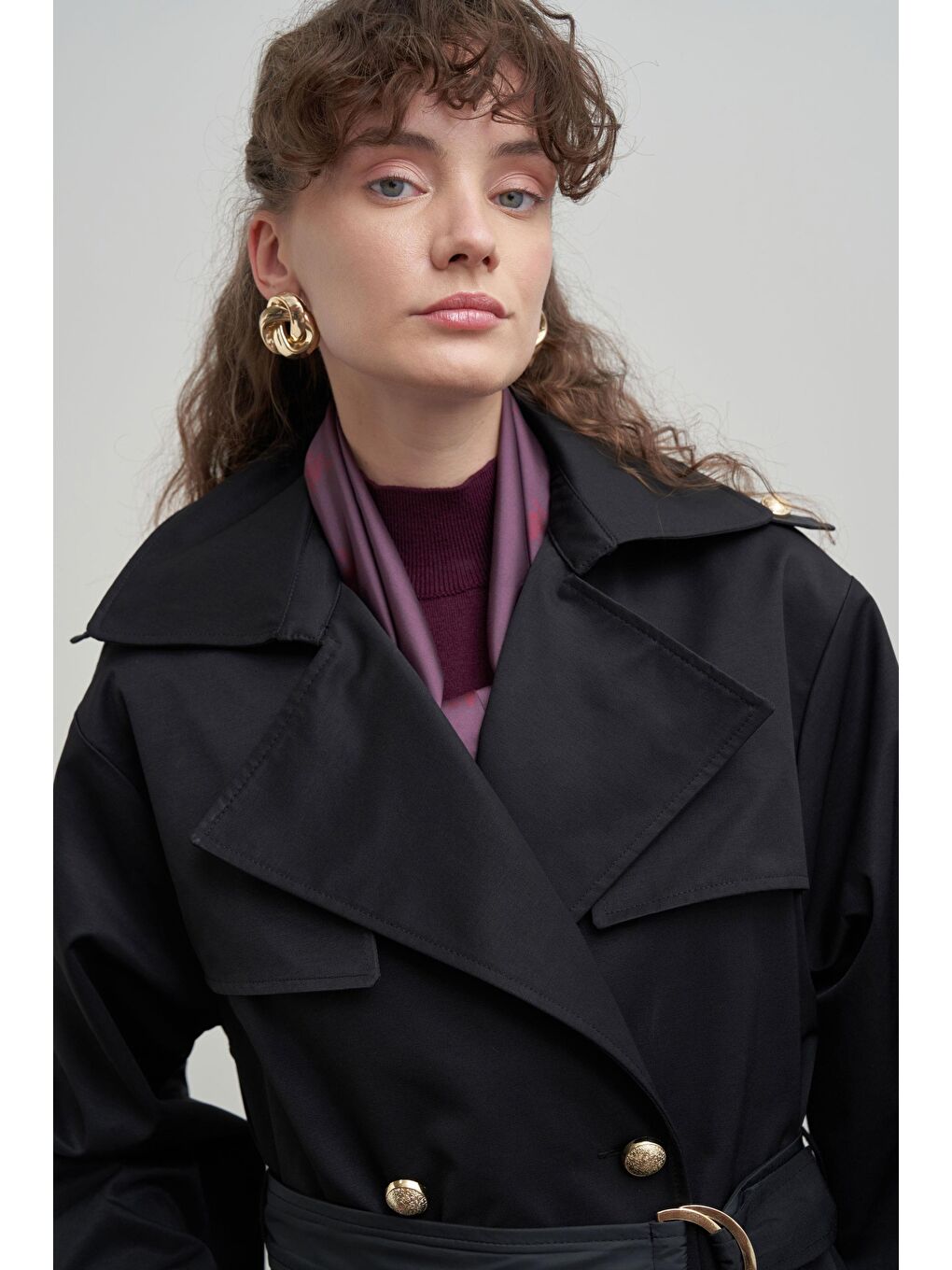 Siyah-Kruvaze Rüzgarlıklı Uzun Trençkot-4