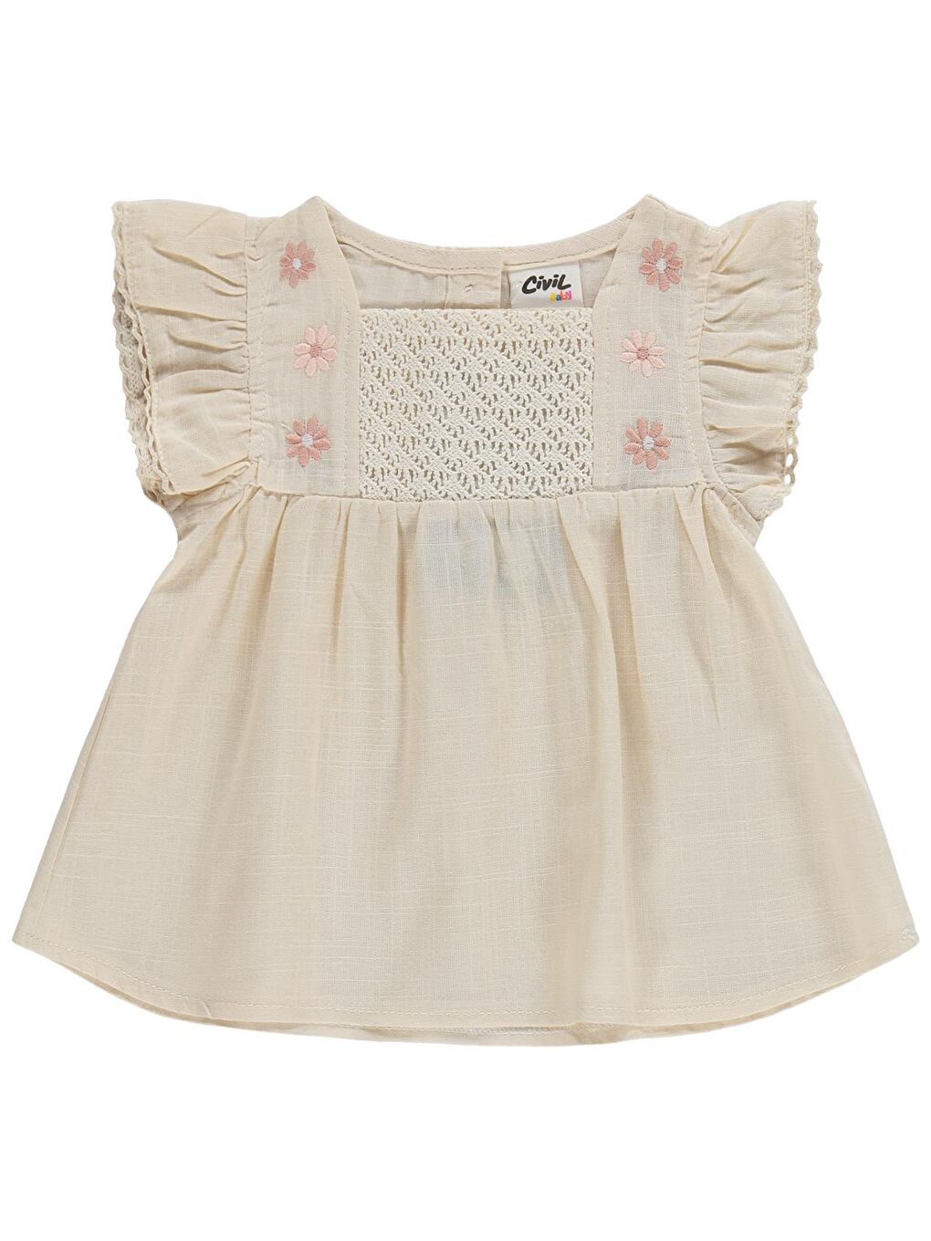 Ekru Baby Yaka Çiçek Nakışlı 6-18 Ay Takım - Bej-1