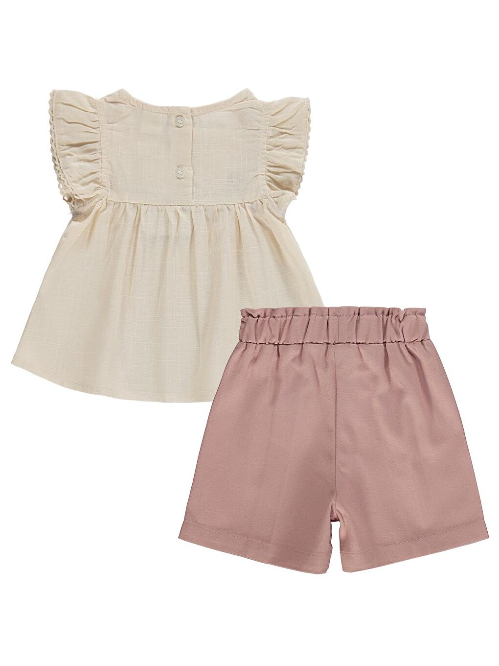 Ekru Baby Yaka Çiçek Nakışlı 6-18 Ay Takım - Bej-2