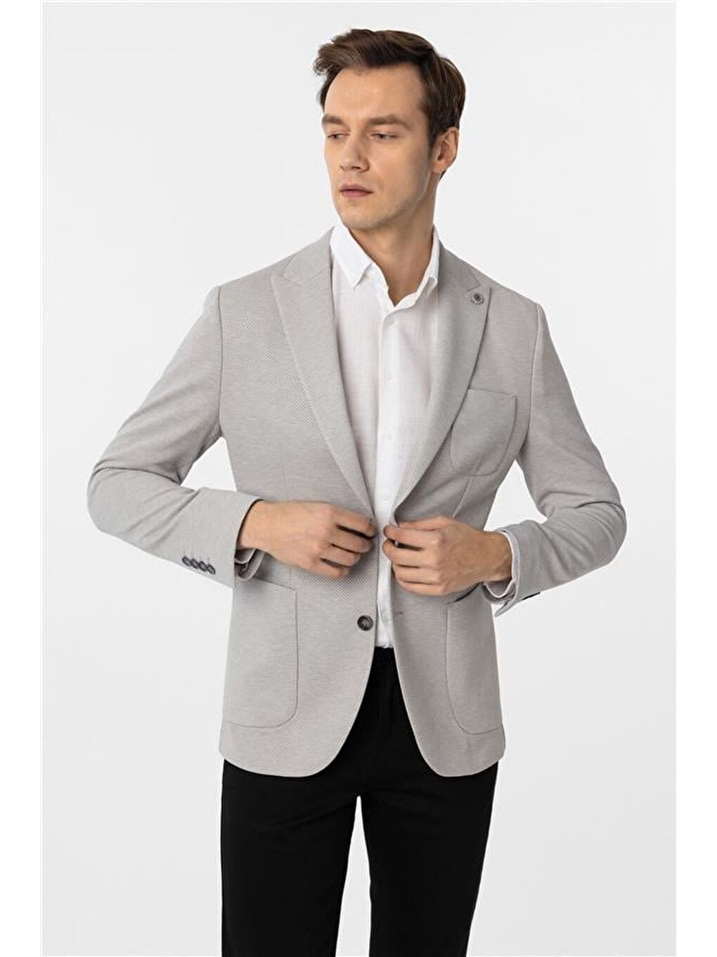 Bej Gri Slim Armürlü Sivri Yaka 6 Drop Ceket-1