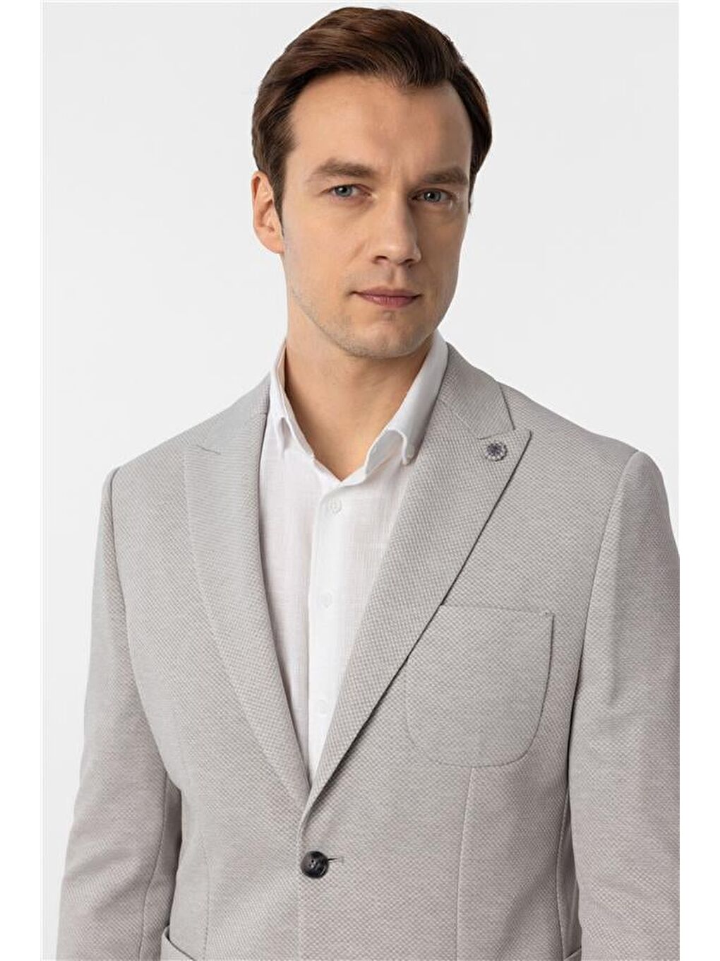 Bej Gri Slim Armürlü Sivri Yaka 6 Drop Ceket-2