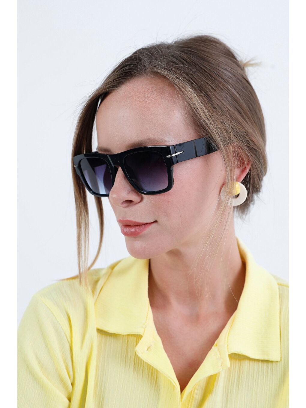 Mavi Dikdörtgen Çerçeveli Metal Aksesuarlı Güneş Gözlüğü-3