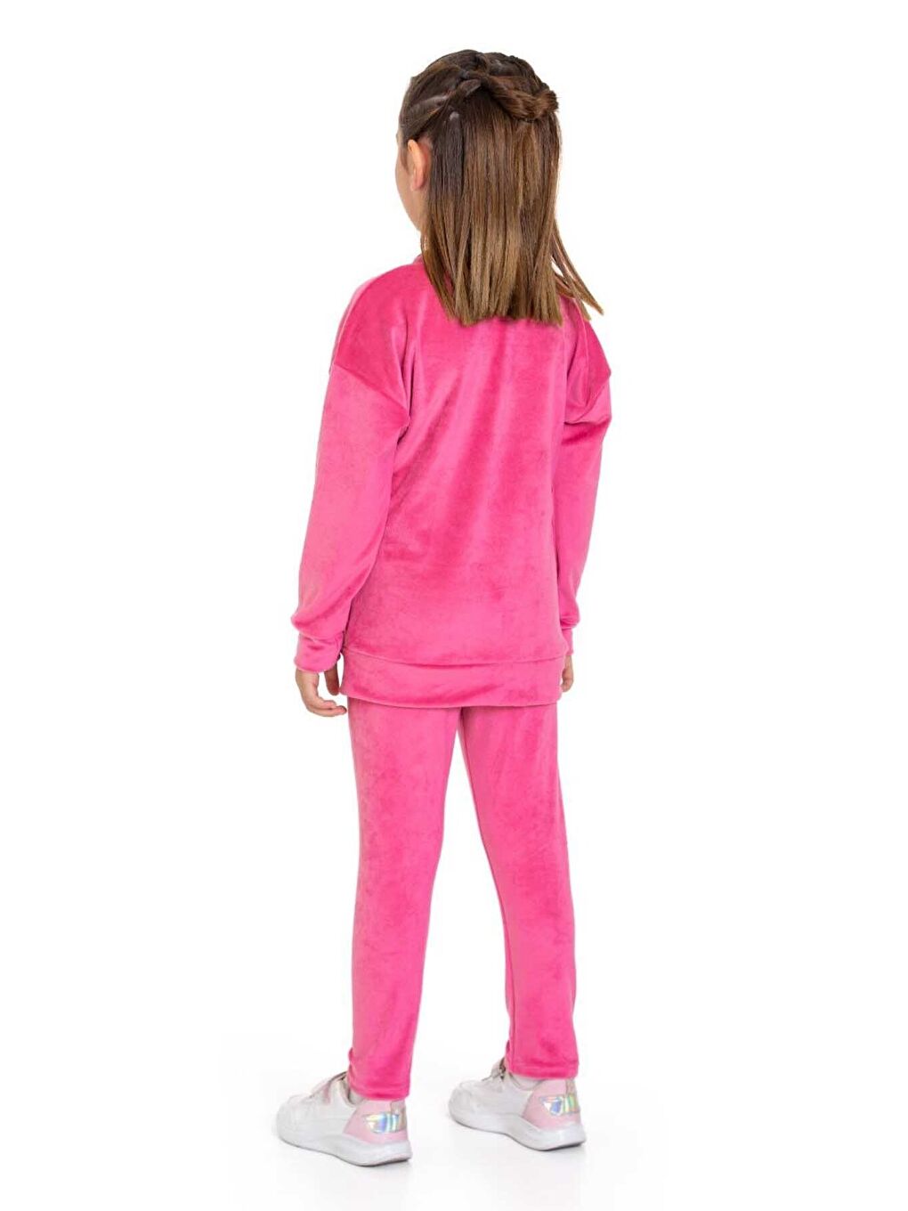 Fuşya Kadife Basic Düz Renk Çocuk Takım-1