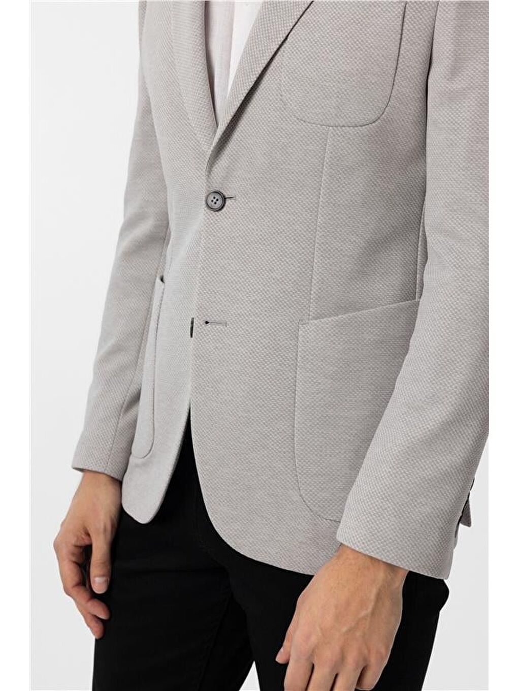 Bej Gri Slim Armürlü Sivri Yaka 6 Drop Ceket-3