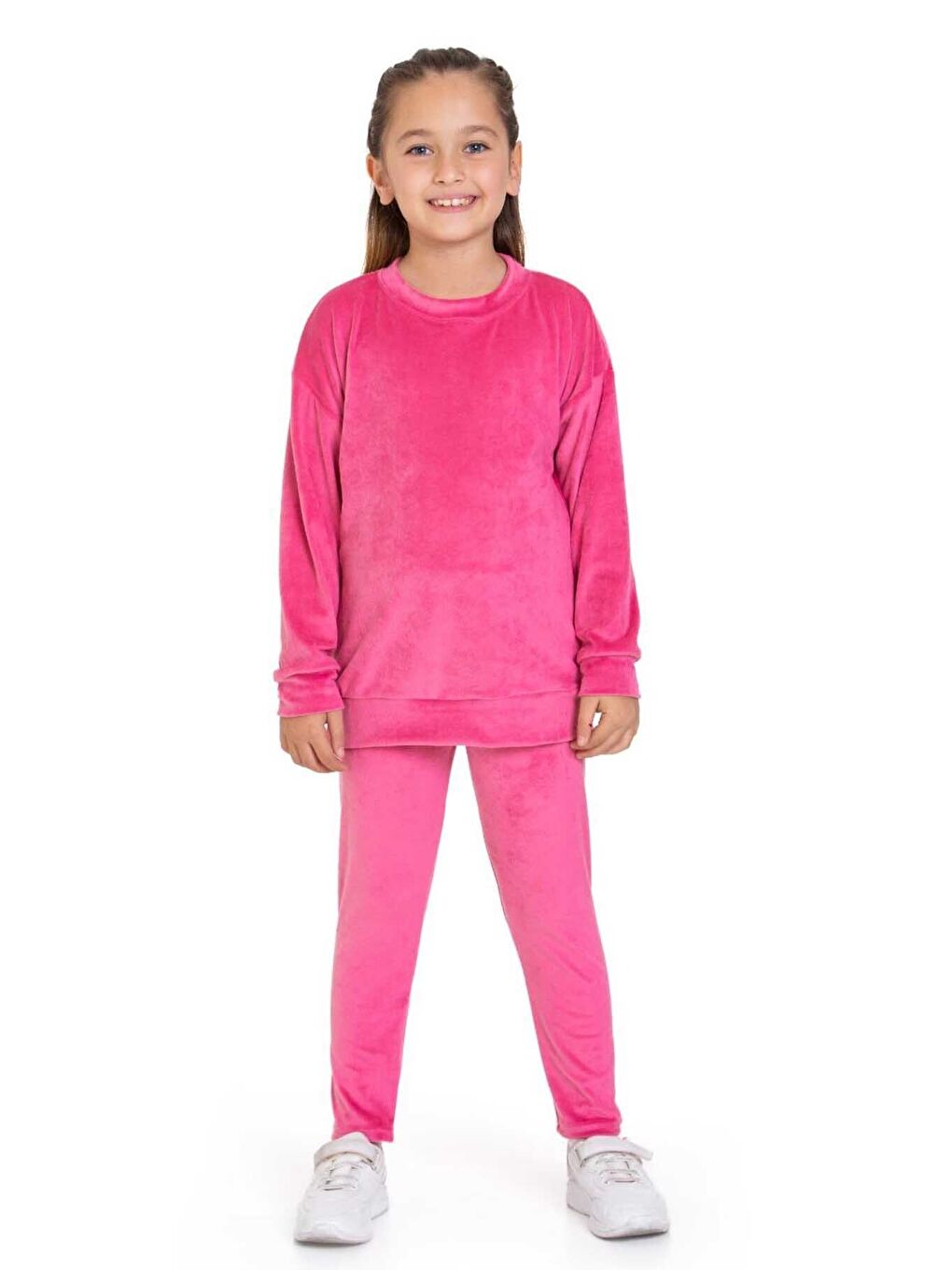 Fuşya Kadife Basic Düz Renk Çocuk Takım-3