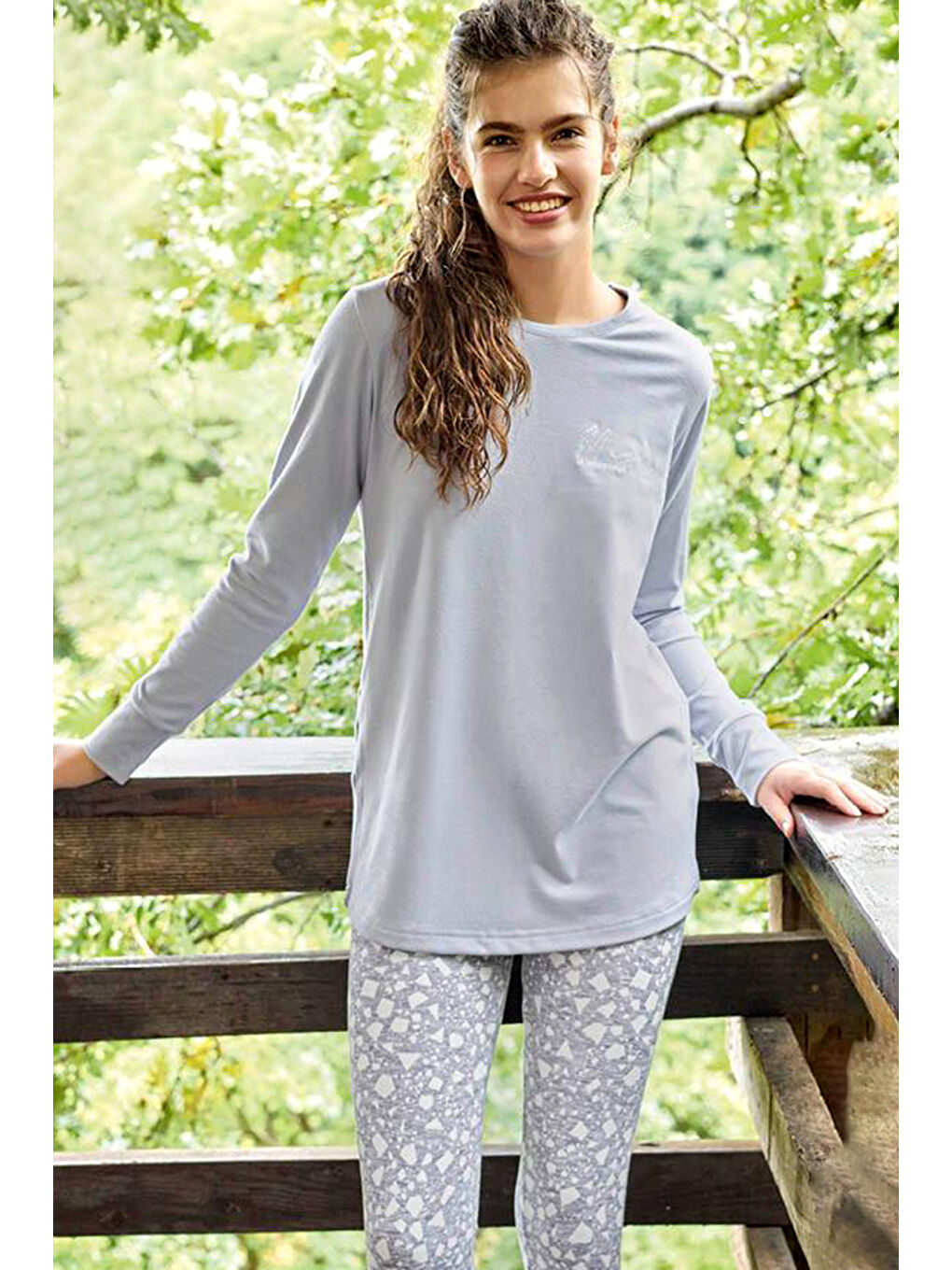 Kadın Uzun Kol Taytlı Pijama Takımı 40035 Gri02-1