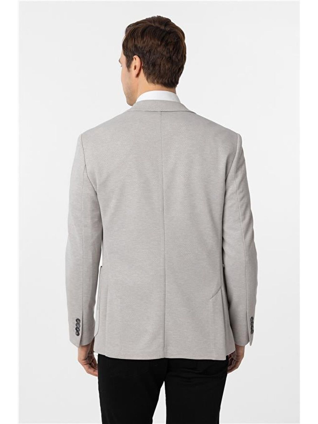 Bej Gri Slim Armürlü Sivri Yaka 6 Drop Ceket-4