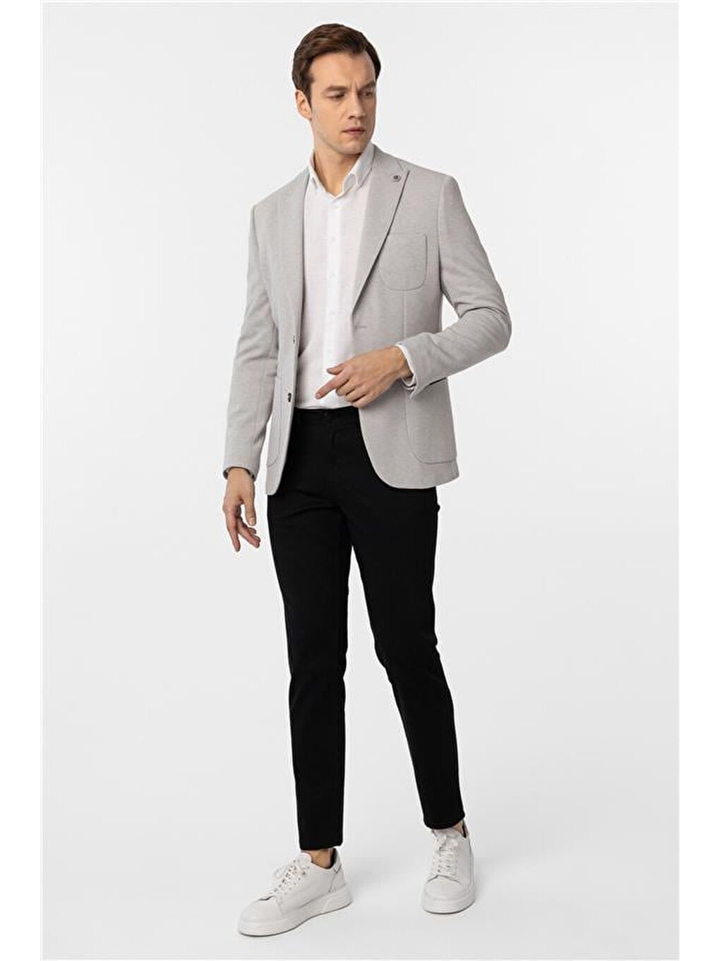 Bej Gri Slim Armürlü Sivri Yaka 6 Drop Ceket-5