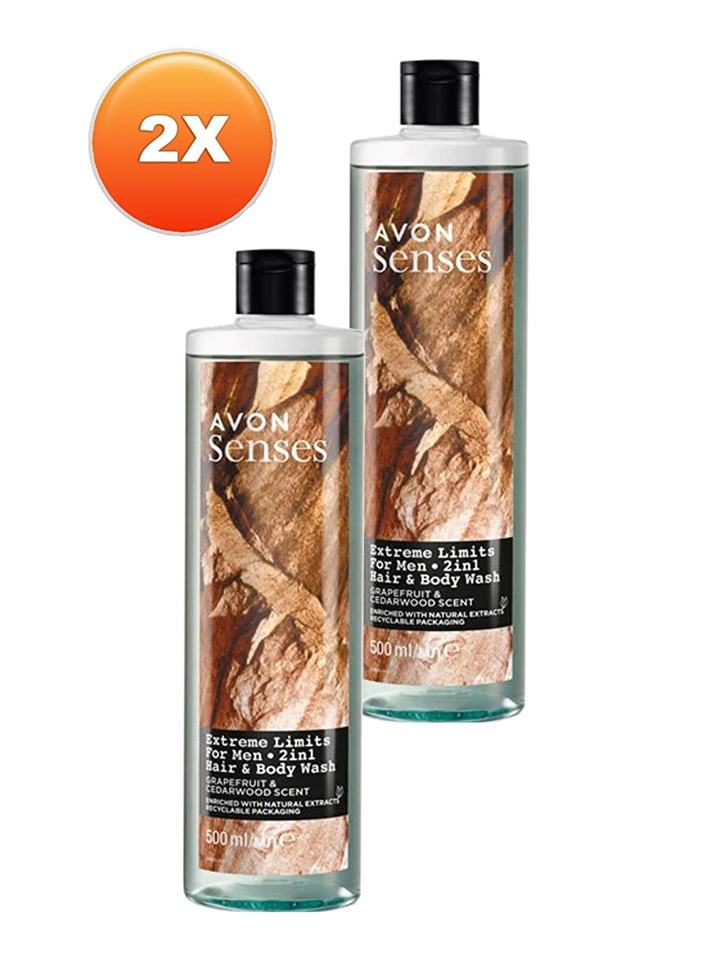 AVON Renksiz Extreme Limits Greyfurt ve Sandal Kokulu Saç ve Vücut için Erkek Duş Jeli 500 Ml. İkili Set - 1