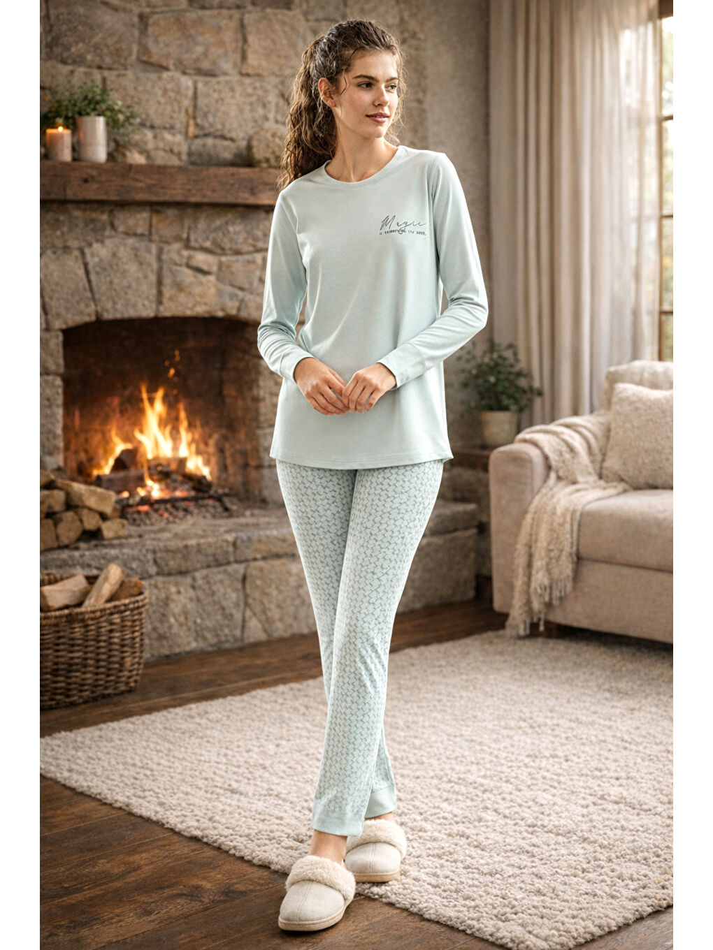 Turkuaz Kadın Uzun Kol Pijama Takımı 40031 Mint02