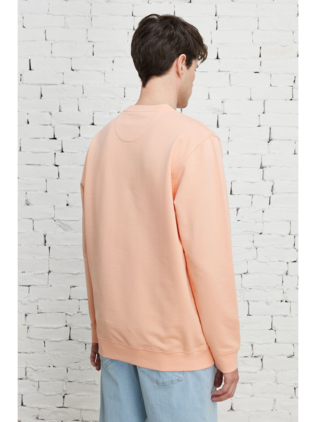 Turuncu Erkek Yavruağzı Standart Fit Normal Kesim Bisiklet Yaka Sweatshirt-5