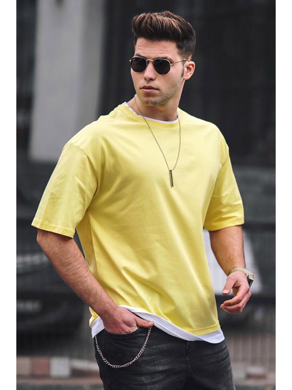Oversize Sarı Erkek Tişört 4978