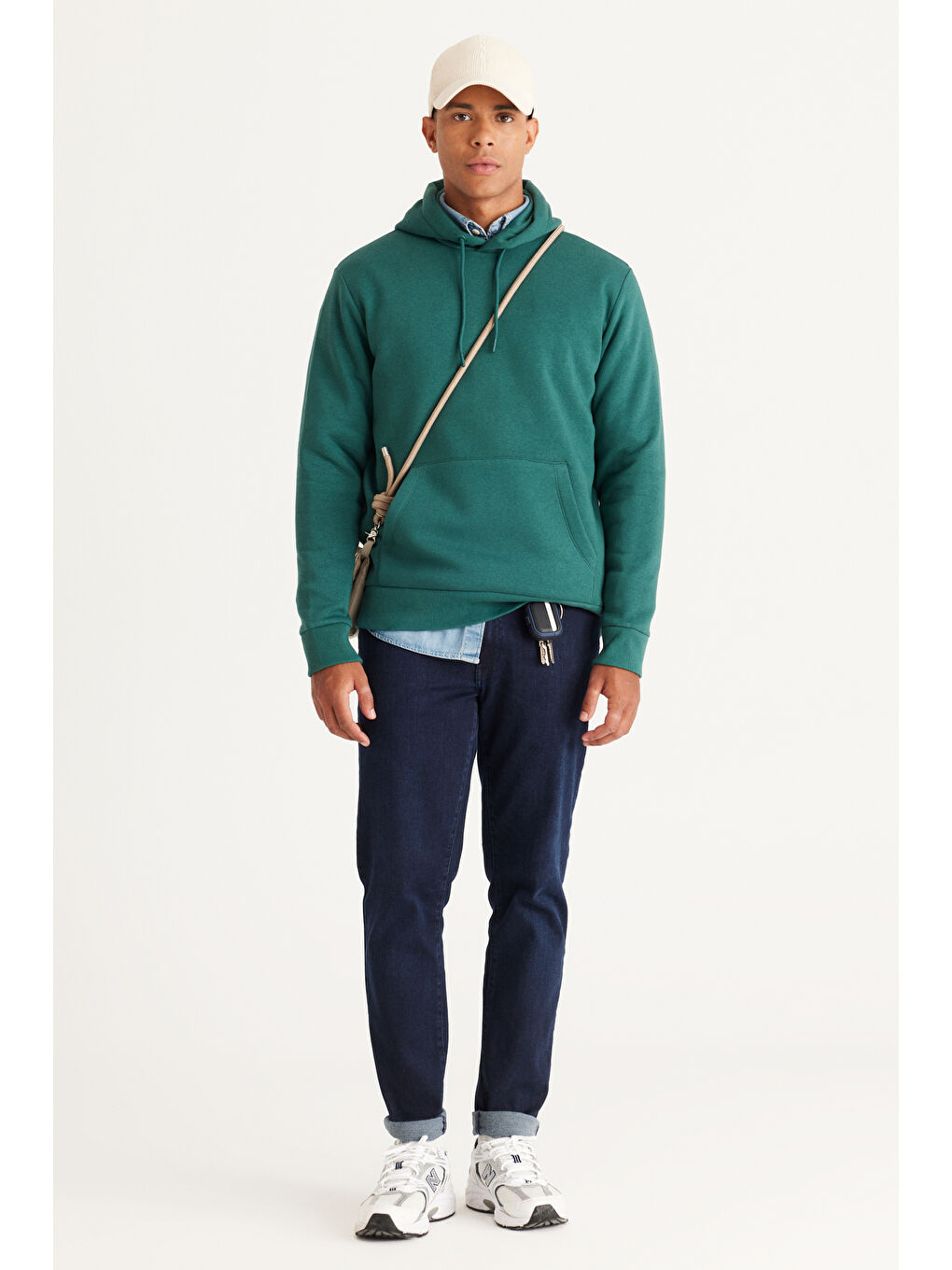 Erkek Koyu Yeşil Standart Fit Pamuklu Kapüşonlu Sweatshirt-2