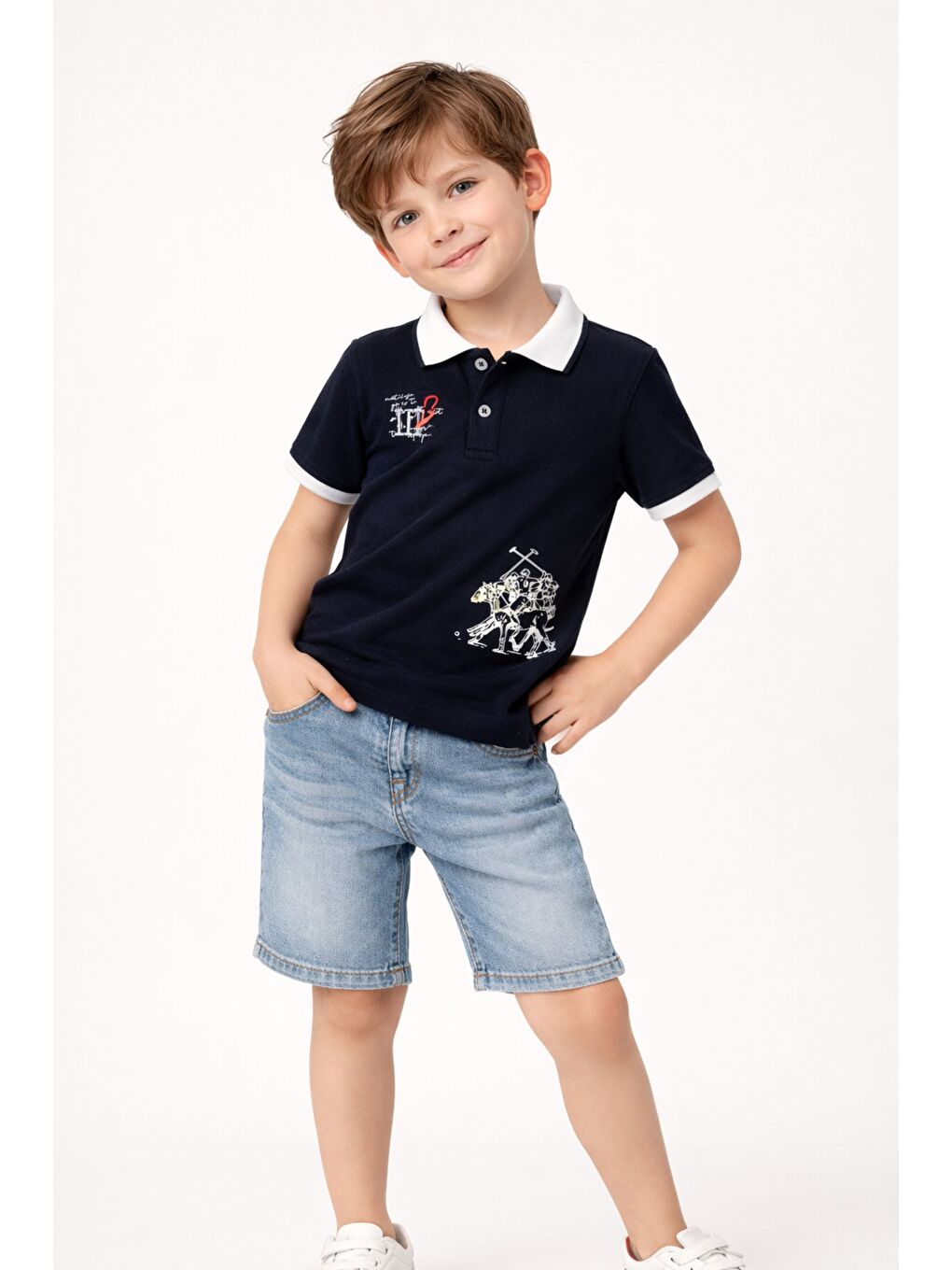 Siyah Tarz Lakos Asker Desenli Belden Ayarlanabilir Kısa Kollu Şortlu 2'li Takım Çocuk ve Bebek Giyim-1