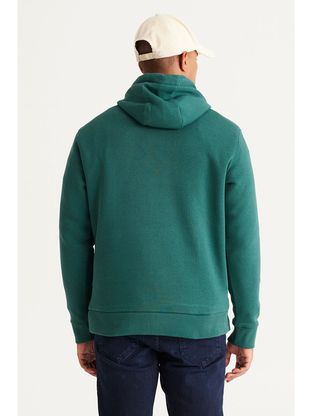 Erkek Koyu Yeşil Standart Fit Pamuklu Kapüşonlu Sweatshirt-5