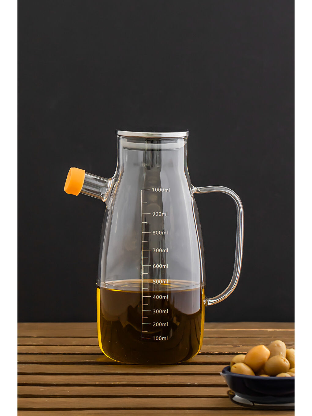 Renksiz 2092 Metal Kapaklı Vakumlu Ölçekli Borosilikat Cam Yağdanlık Yağlık Sirkelik 1000ml-1